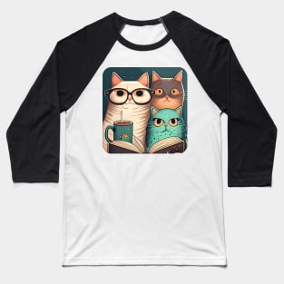 Happy Cat Coffee Reading Book, Catpuccino - Cat Lover Baseball T-Shirt